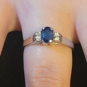 14k White Gold Sapphire and diamond size 7 ring